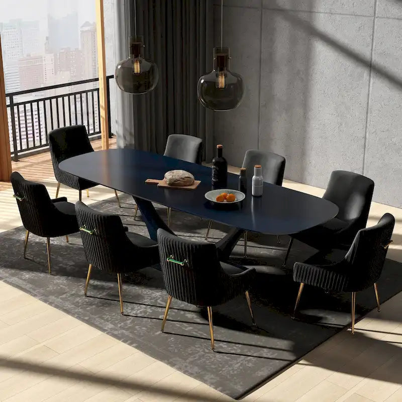 Glam Velvet Tufted Dining Chair Set of 8 with Gold Metal Legs - 250 lb Capacity