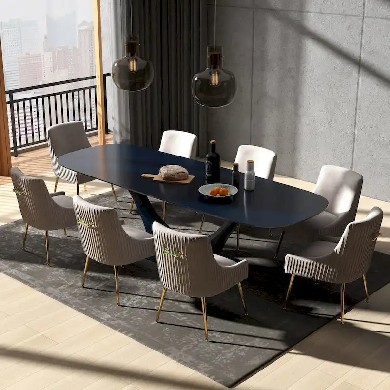 Glam Velvet Tufted Dining Chair Set of 8 with Gold Metal Legs - 250 lb Capacity