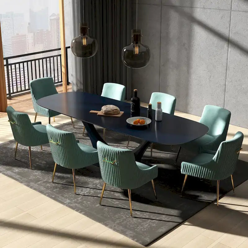 Glam Velvet Tufted Dining Chair Set of 8 with Gold Metal Legs - 250 lb Capacity