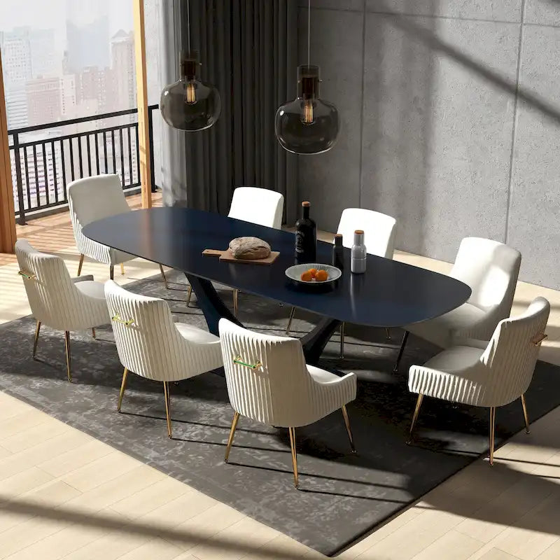 Glam Velvet Tufted Dining Chair Set of 8 with Gold Metal Legs - 250 lb Capacity