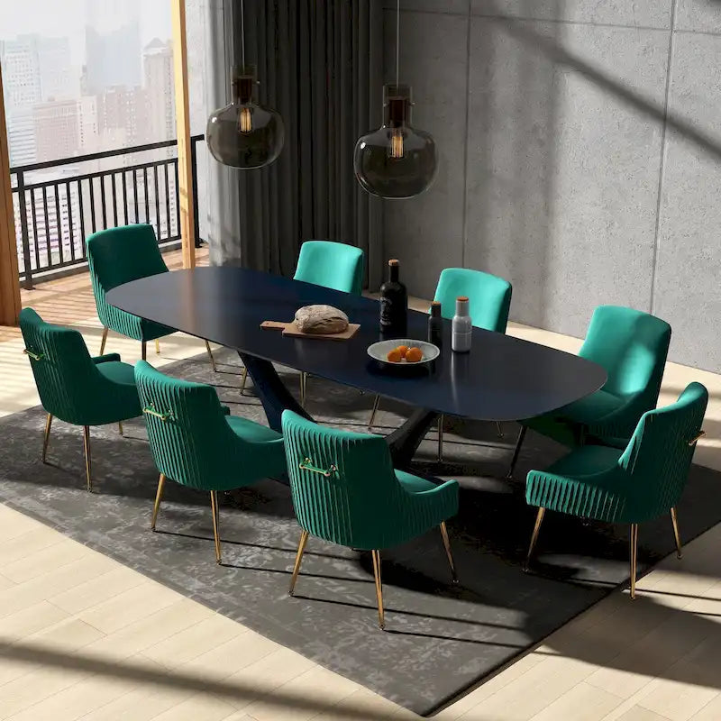 Glam Velvet Tufted Dining Chair Set of 8 with Gold Metal Legs - 250 lb Capacity