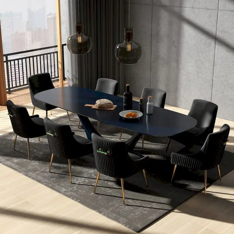 Ensemble de 8 chaises de salle à manger glamour en velours capitonné avec pieds en métal doré - capacité de 250 lb