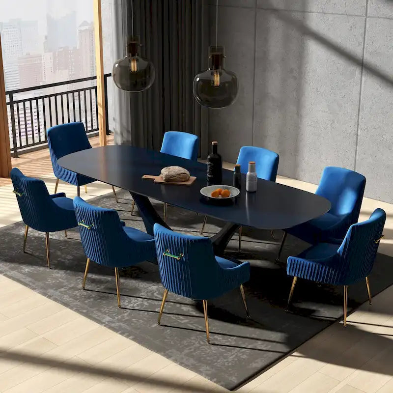 Glam Velvet Tufted Dining Chair Set of 8 with Gold Metal Legs - 250 lb Capacity