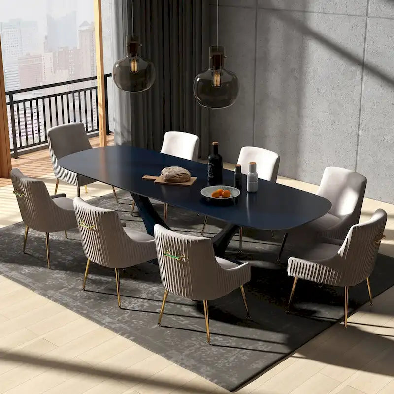 Ensemble de 8 chaises de salle à manger glamour en velours capitonné avec pieds en métal doré - capacité de 250 lb