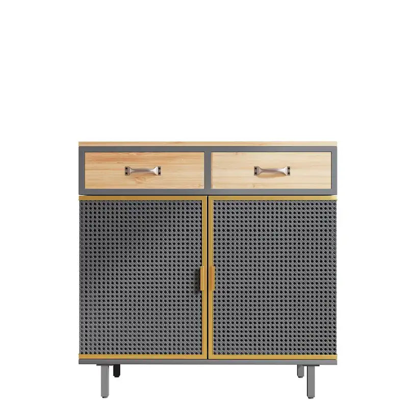 Dark Gray Sideboard with 3 Drawers and Cabinets - Iron and Wood, 2 or 4 Door