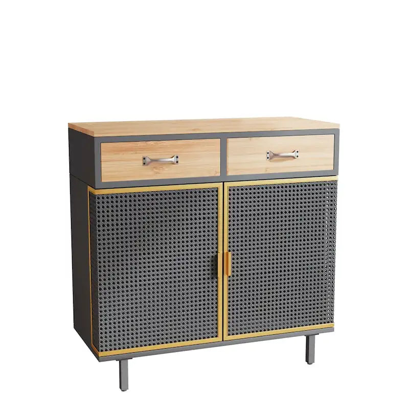 Credenza grigio scuro con 3 cassetti e vani, in ferro e legno, con 2 o 4 ante