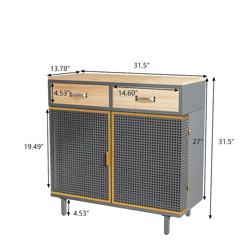 Credenza grigio scuro con 3 cassetti e vani, in ferro e legno, con 2 o 4 ante