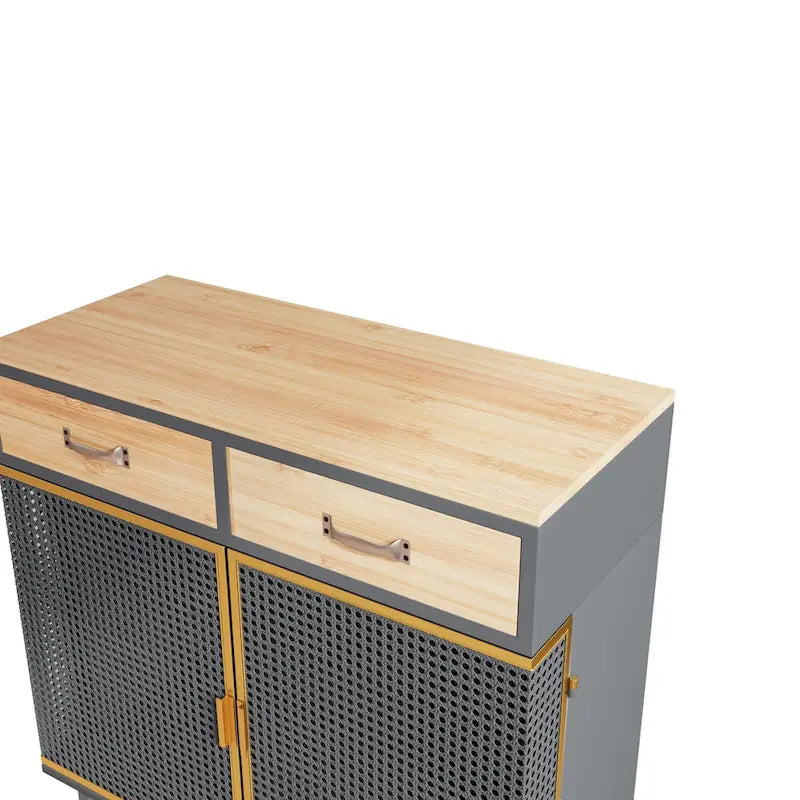 Credenza grigio scuro con 3 cassetti e vani, in ferro e legno, con 2 o 4 ante