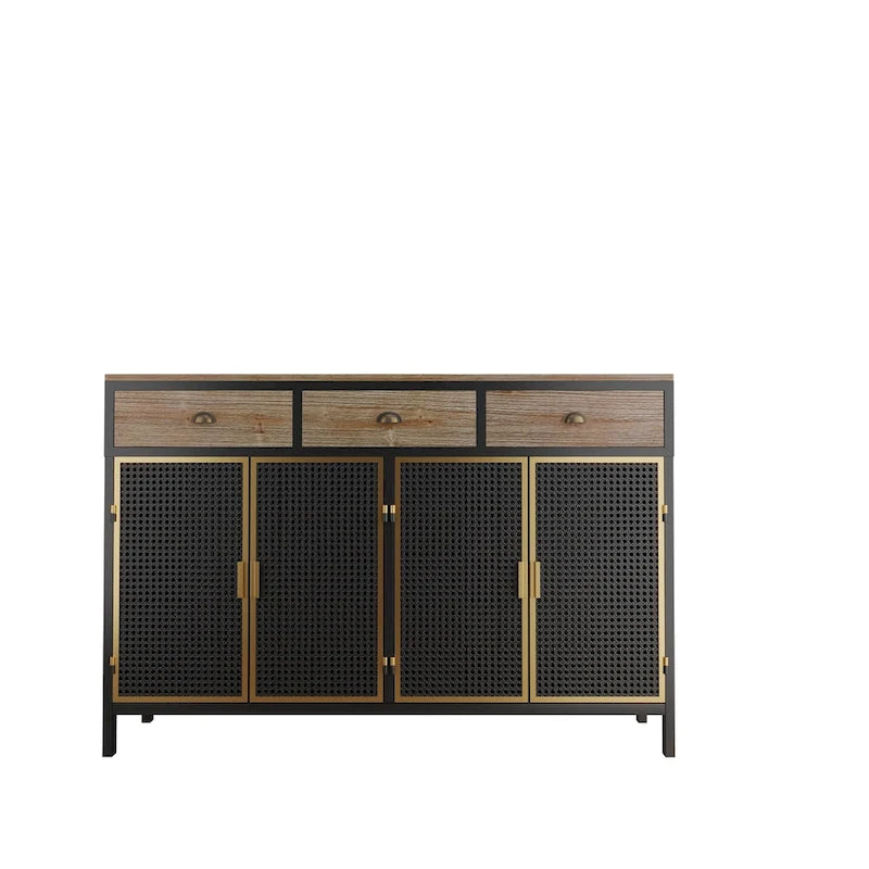 Credenza grigio scuro con 3 cassetti e vani, in ferro e legno, con 2 o 4 ante