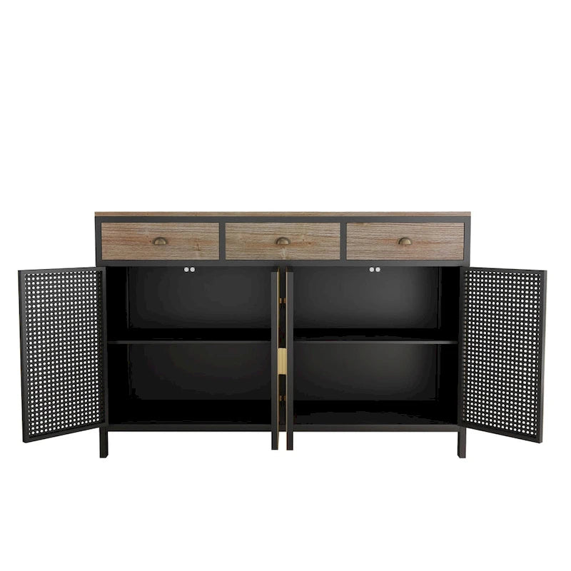 Credenza grigio scuro con 3 cassetti e vani, in ferro e legno, con 2 o 4 ante