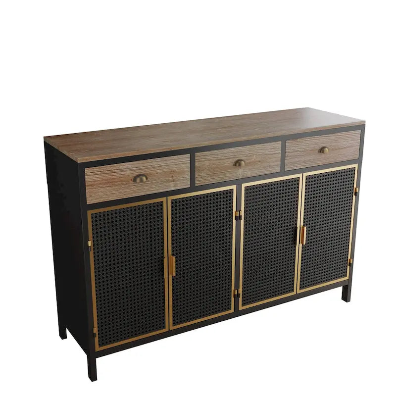 Credenza grigio scuro con 3 cassetti e vani, in ferro e legno, con 2 o 4 ante