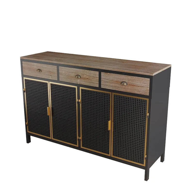 Credenza grigio scuro con 3 cassetti e vani, in ferro e legno, con 2 o 4 ante