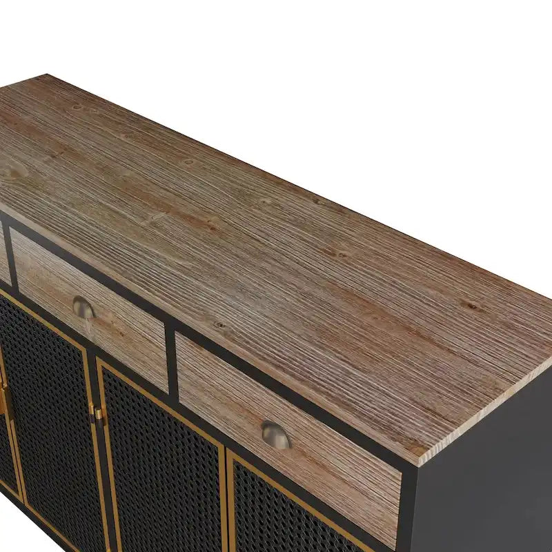 Credenza grigio scuro con 3 cassetti e vani, in ferro e legno, con 2 o 4 ante