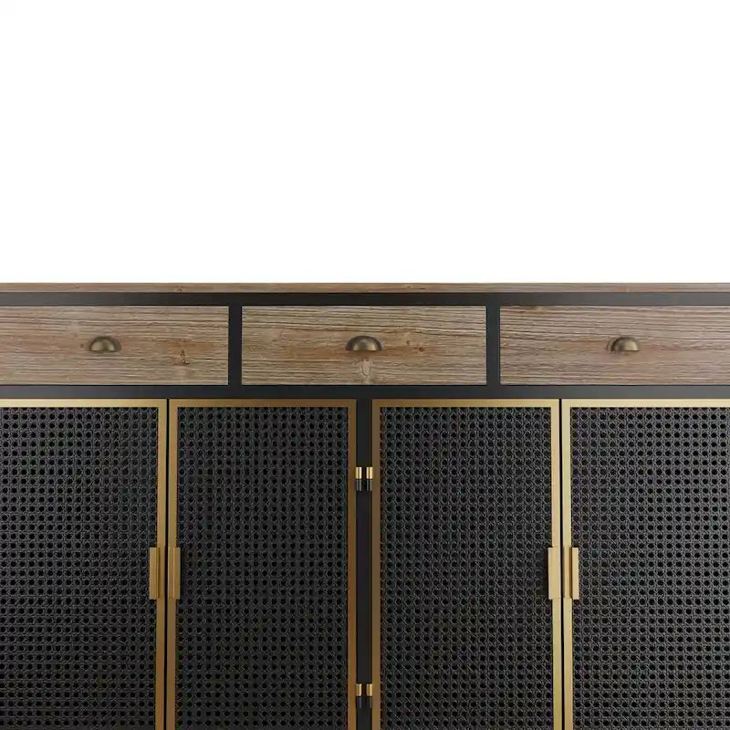 Credenza grigio scuro con 3 cassetti e vani, in ferro e legno, con 2 o 4 ante
