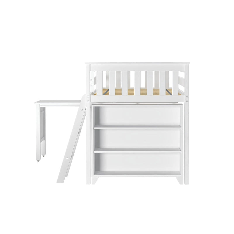Twin Low Loft Bed with Pull-Out Desk and Two 3-Shelf Bookcases - Kids Solid Wood