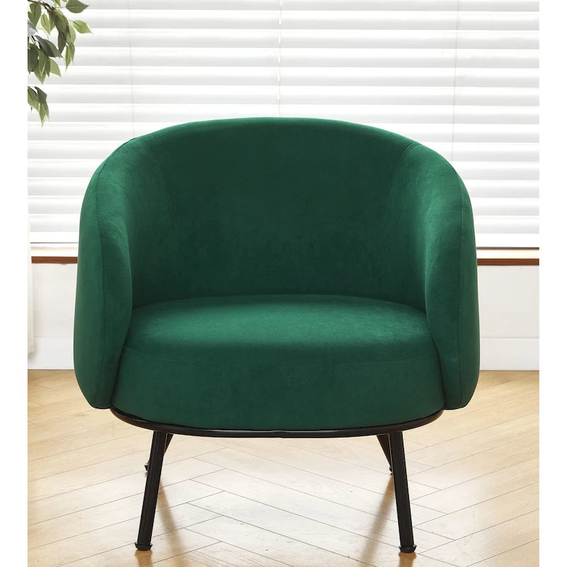 Mid-Century Barrel Back Velvet Accent Chair with Metal Legs