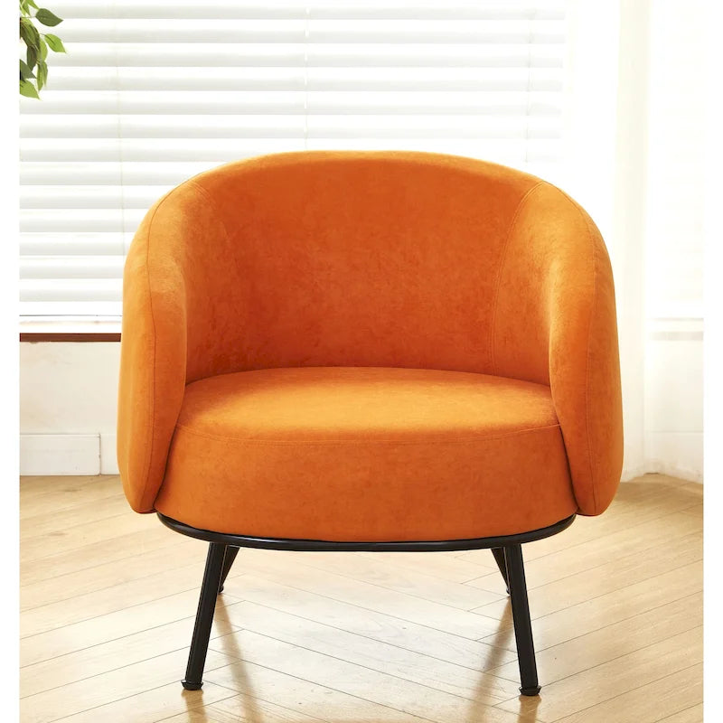 Mid-Century Barrel Back Velvet Accent Chair with Metal Legs