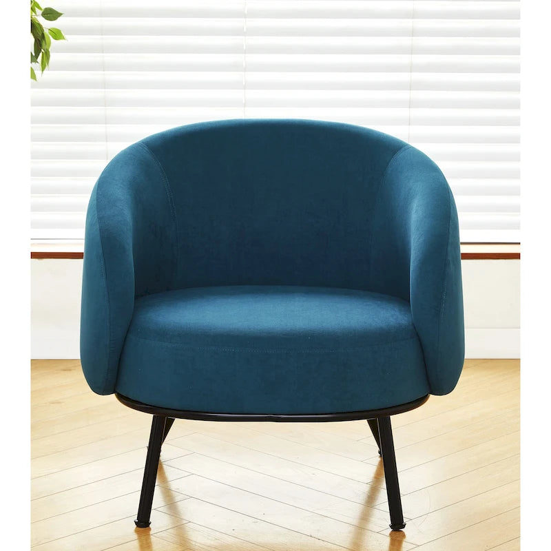 Mid-Century Barrel Back Velvet Accent Chair with Metal Legs
