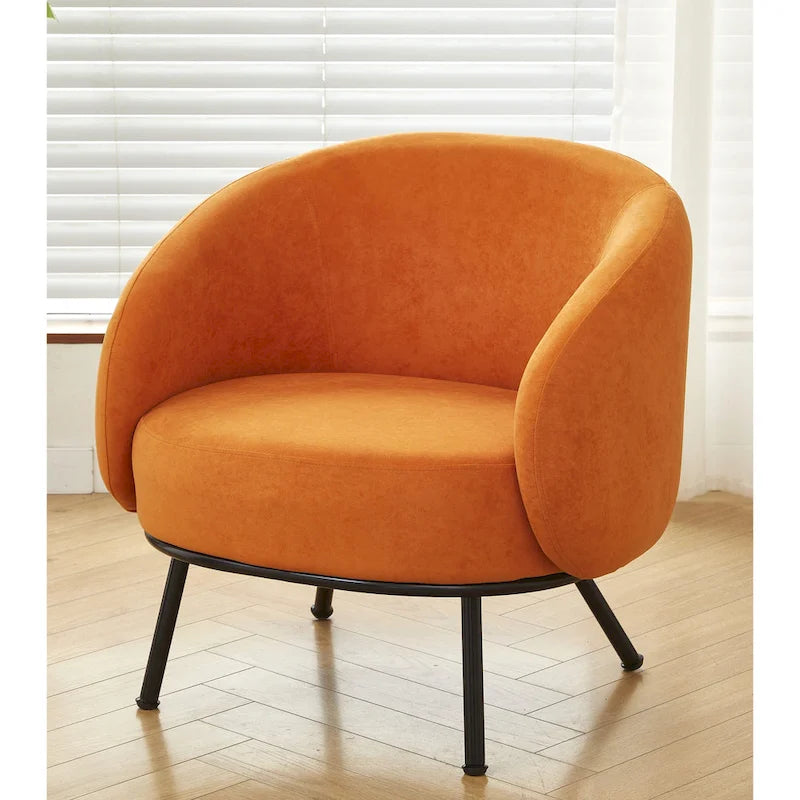 Samt-Akzentstuhl mit tonnenförmiger Rückenlehne im Mid-Century-Stil und Metallbeinen