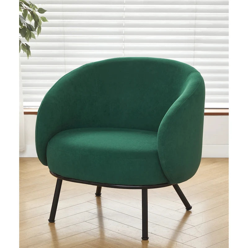 Samt-Akzentstuhl mit tonnenförmiger Rückenlehne im Mid-Century-Stil und Metallbeinen