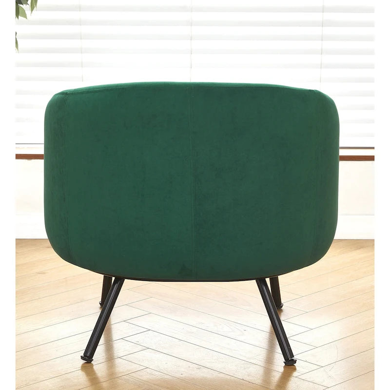 Samt-Akzentstuhl mit tonnenförmiger Rückenlehne im Mid-Century-Stil und Metallbeinen
