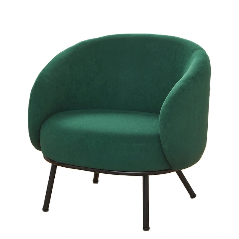 Samt-Akzentstuhl mit tonnenförmiger Rückenlehne im Mid-Century-Stil und Metallbeinen