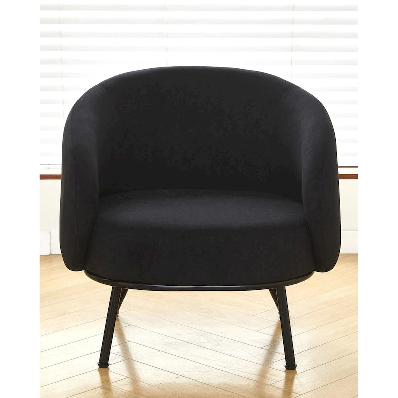 Samt-Akzentstuhl mit tonnenförmiger Rückenlehne im Mid-Century-Stil und Metallbeinen