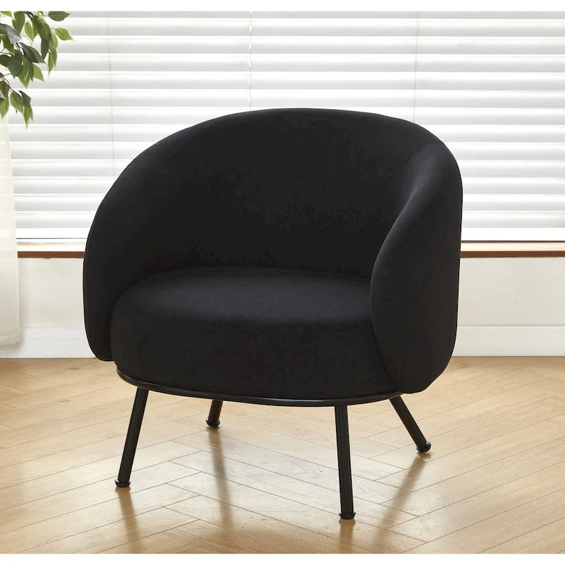 Samt-Akzentstuhl mit tonnenförmiger Rückenlehne im Mid-Century-Stil und Metallbeinen