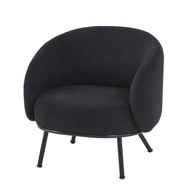 Samt-Akzentstuhl mit tonnenförmiger Rückenlehne im Mid-Century-Stil und Metallbeinen