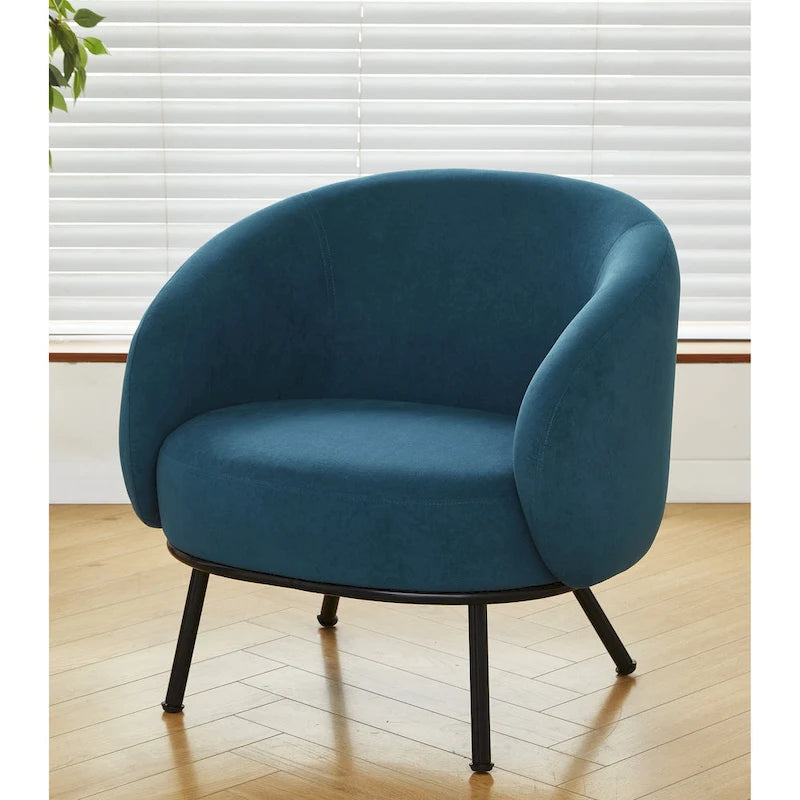 Samt-Akzentstuhl mit tonnenförmiger Rückenlehne im Mid-Century-Stil und Metallbeinen