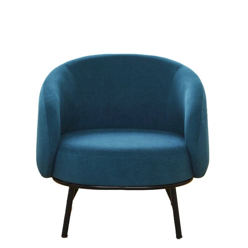 Samt-Akzentstuhl mit tonnenförmiger Rückenlehne im Mid-Century-Stil und Metallbeinen