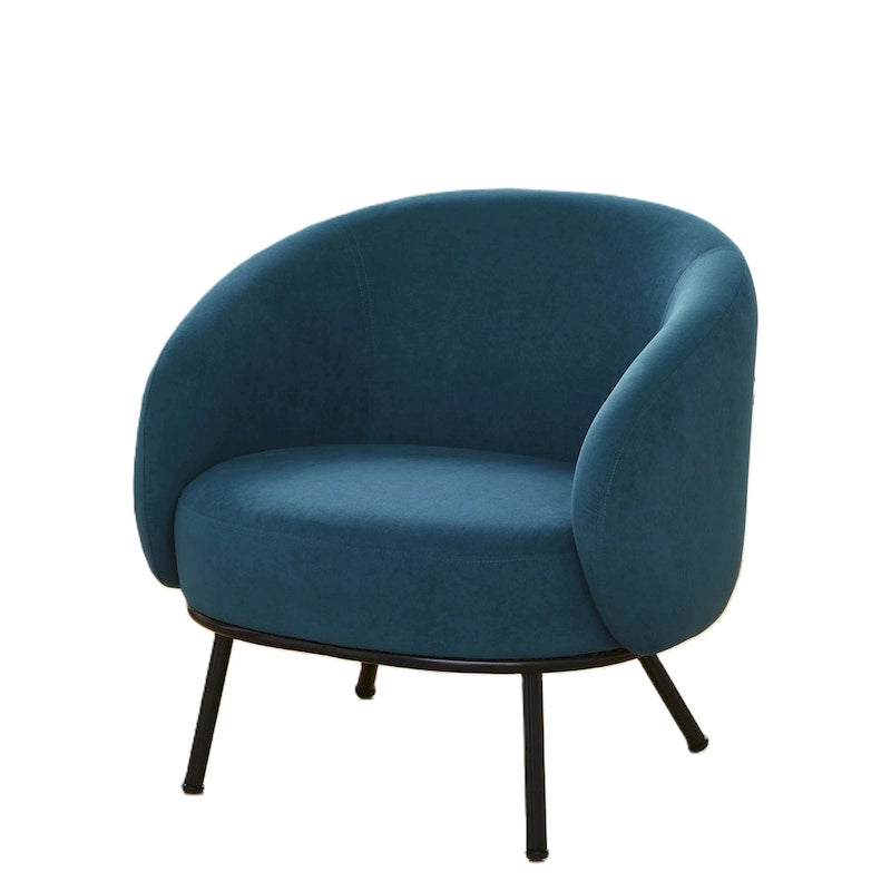 Samt-Akzentstuhl mit tonnenförmiger Rückenlehne im Mid-Century-Stil und Metallbeinen