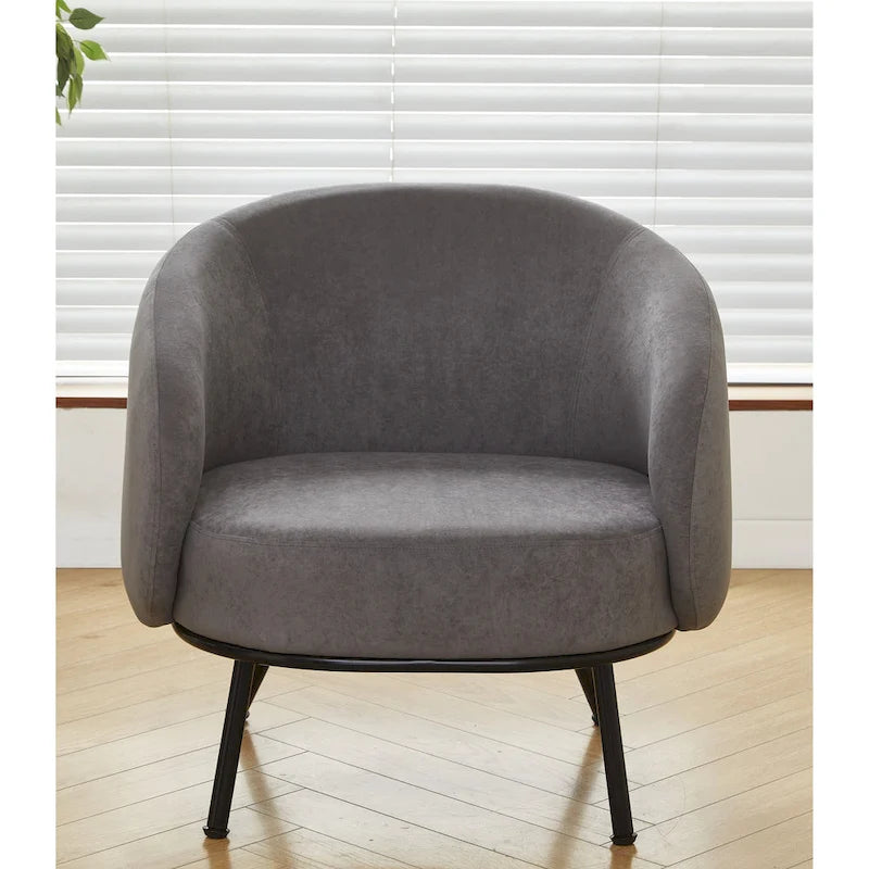 Samt-Akzentstuhl mit tonnenförmiger Rückenlehne im Mid-Century-Stil und Metallbeinen