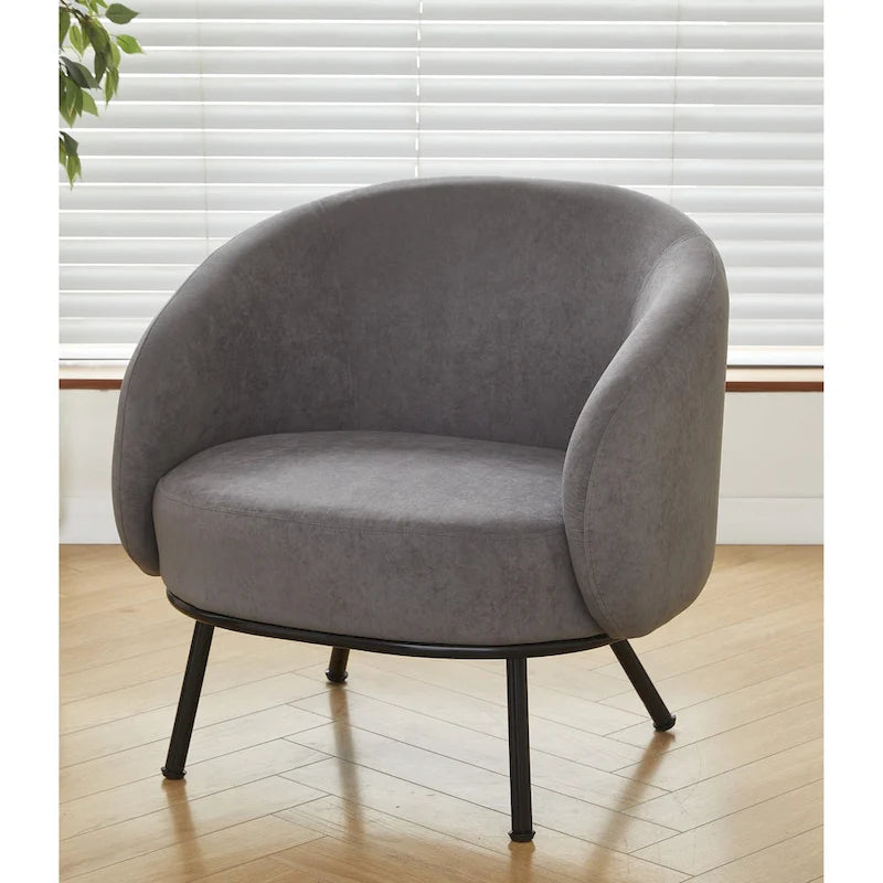 Samt-Akzentstuhl mit tonnenförmiger Rückenlehne im Mid-Century-Stil und Metallbeinen