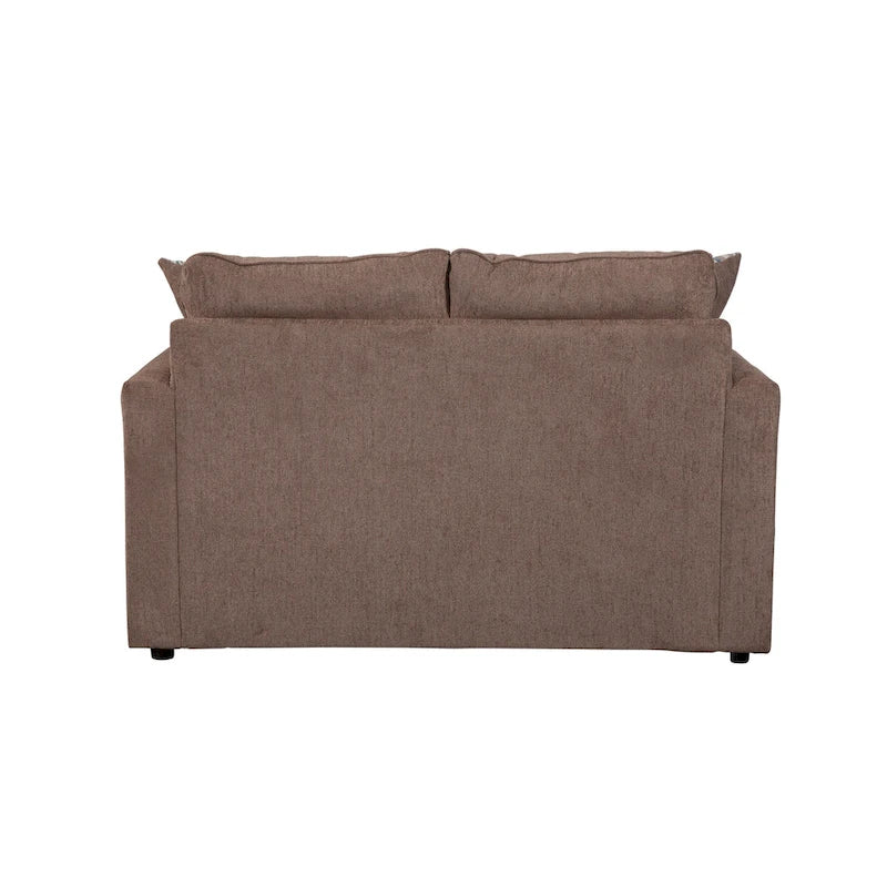 Latte Chenille Loveseat with Track Arms and Jacquard Accent Pillows