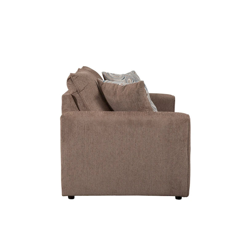Chenille-Loveseat in Latte mit geraden Armlehnen und Jacquard-Akzentkissen