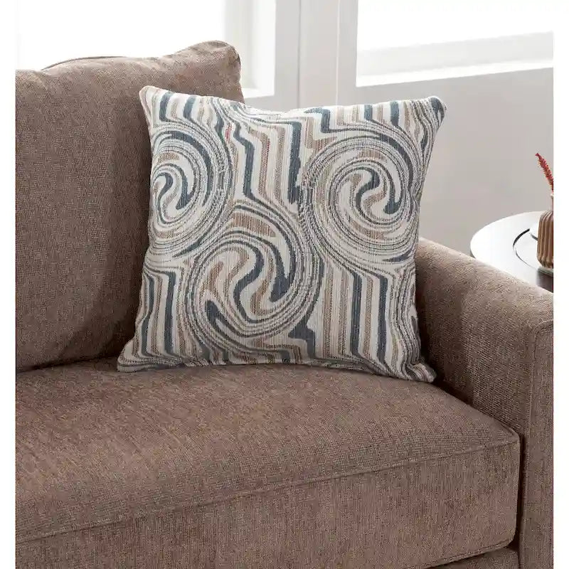 Chenille-Loveseat in Latte mit geraden Armlehnen und Jacquard-Akzentkissen