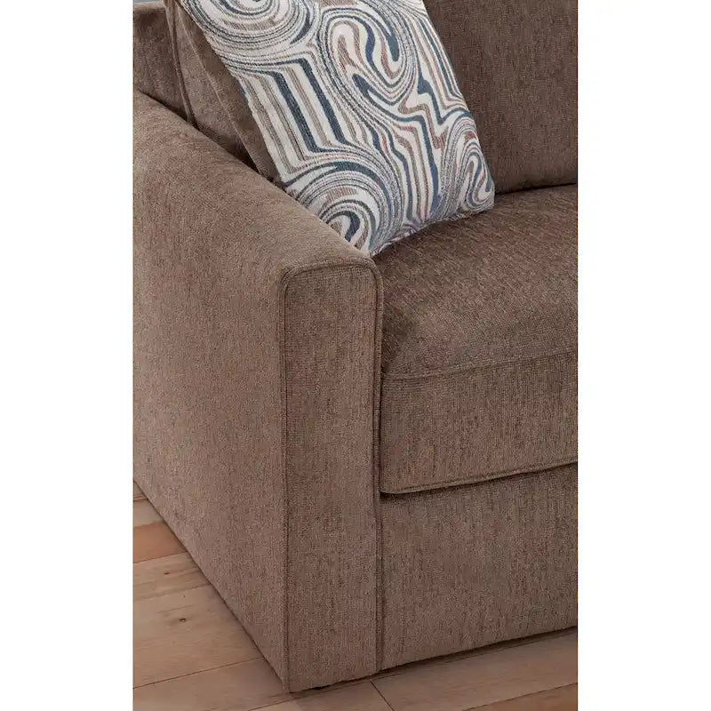 Chenille-Loveseat in Latte mit geraden Armlehnen und Jacquard-Akzentkissen