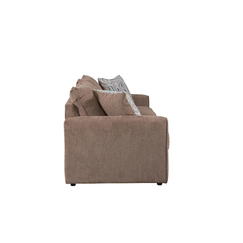 Chenille-Loveseat in Latte mit geraden Armlehnen und Jacquard-Akzentkissen