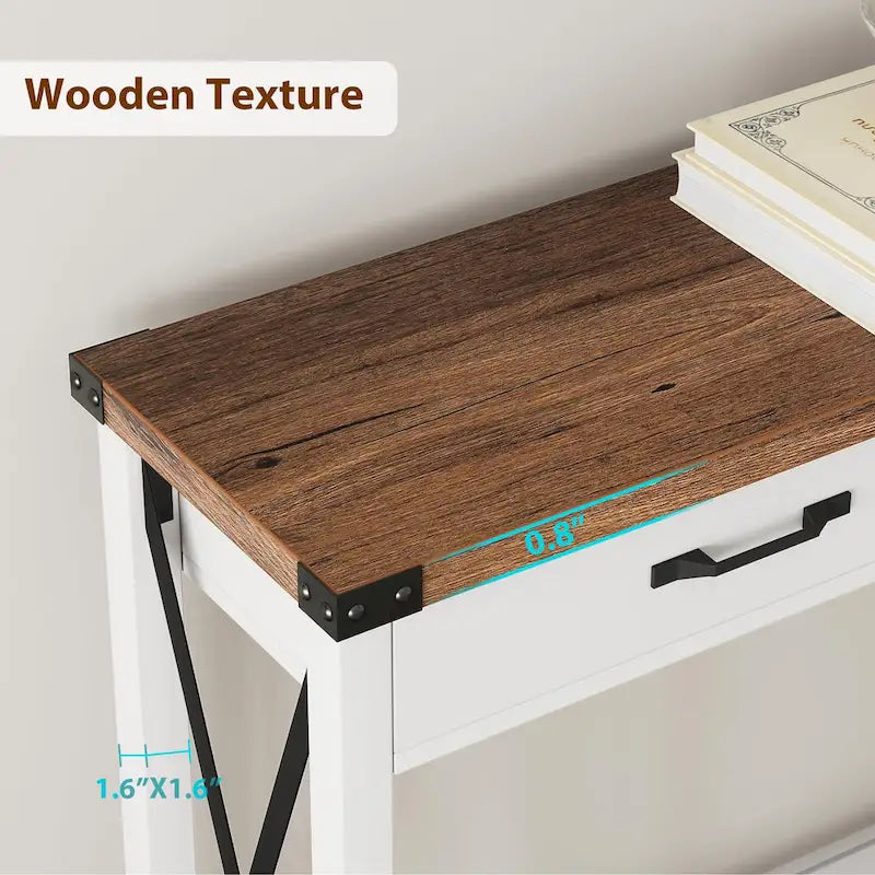 Farmhouse Console Table with 2 Drawers and Bottom Shelf - Metal X-Frame