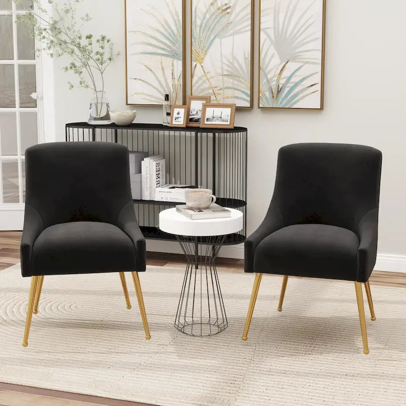 Velvet Upholstered Dining Chairs, Set of 2 - Modern Glam Armless Side Chair