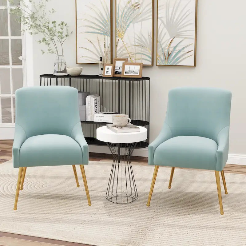 Velvet Upholstered Dining Chairs, Set of 2 - Modern Glam Armless Side Chair