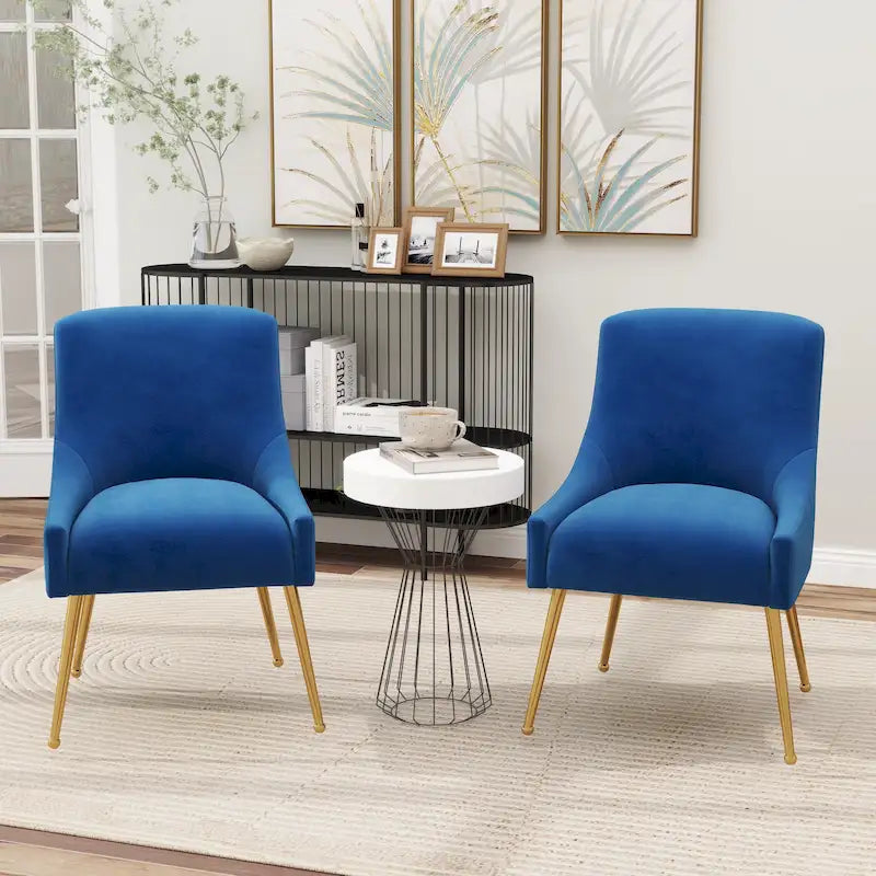 Velvet Upholstered Dining Chairs, Set of 2 - Modern Glam Armless Side Chair