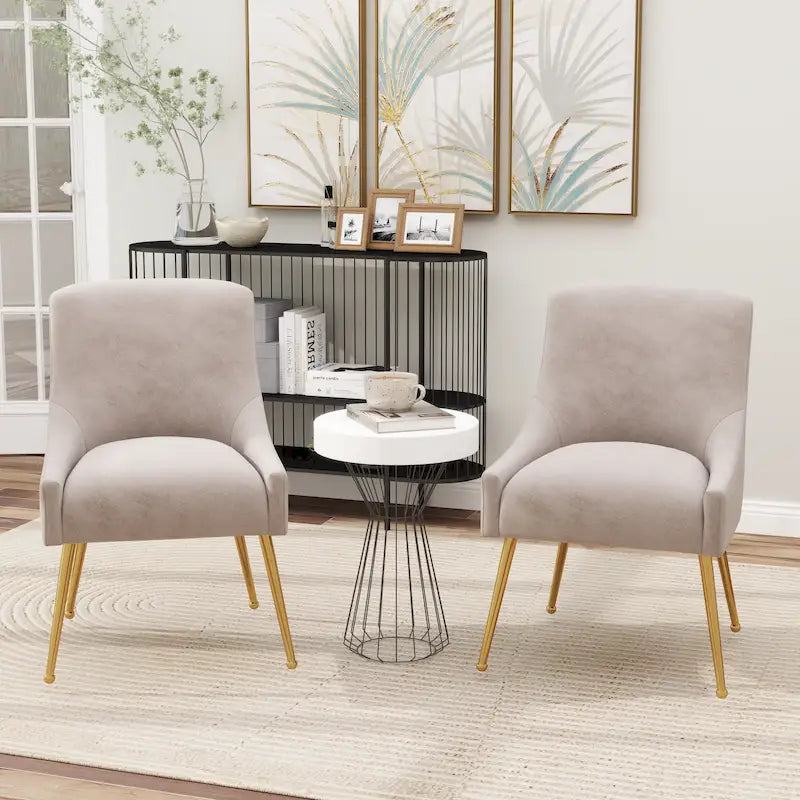 Velvet Upholstered Dining Chairs, Set of 2 - Modern Glam Armless Side Chair