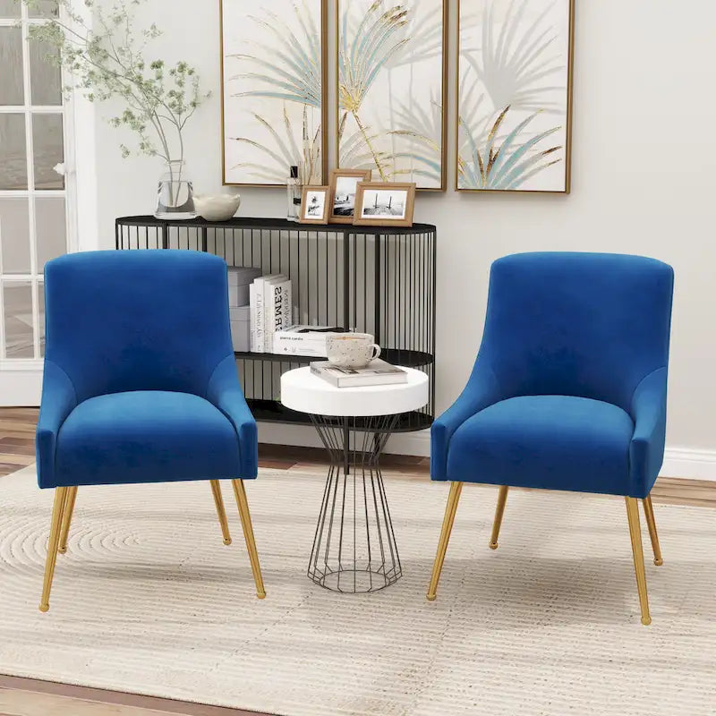 Velvet Upholstered Dining Chairs, Set of 2 - Modern Glam Armless Side Chair