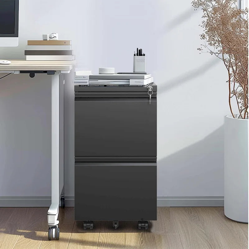 2-Drawer Rolling Metal File Cabinet with Lock - Fits Letter, Legal, A4