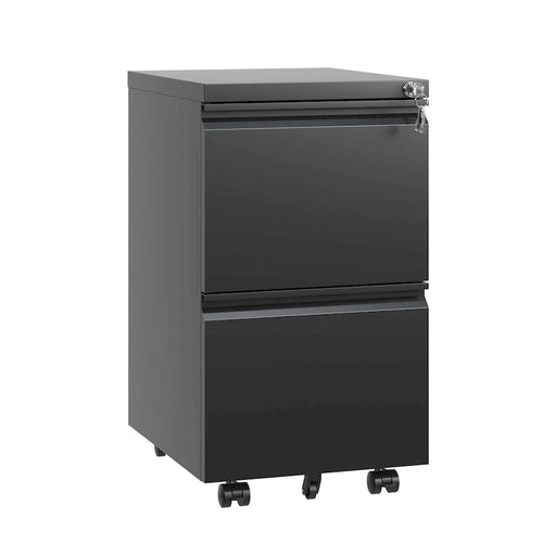2-Drawer Rolling Metal File Cabinet with Lock - Fits Letter, Legal, A4