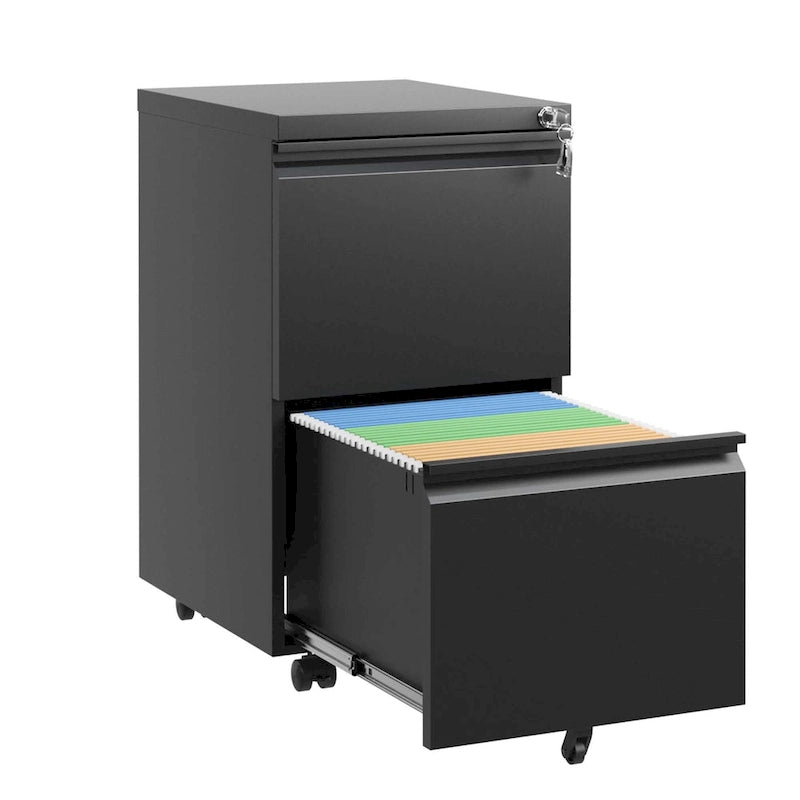 2-Drawer Rolling Metal File Cabinet with Lock - Fits Letter, Legal, A4