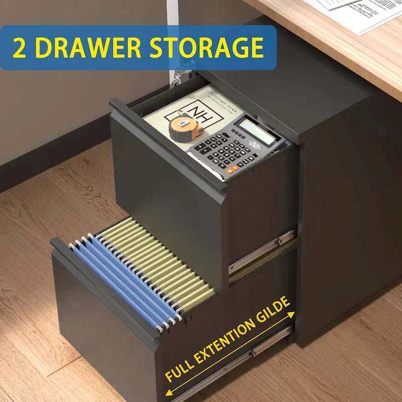 2-Drawer Rolling Metal File Cabinet with Lock - Fits Letter, Legal, A4