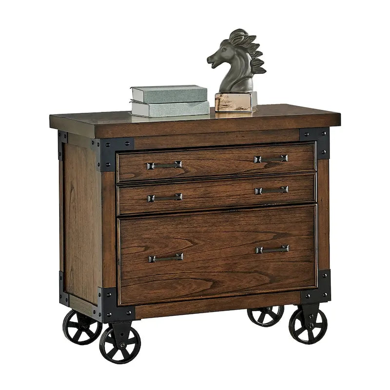Rustic Lateral File Cabinet with Legal/Letter Drawer and Locking Casters - Auburn Brown